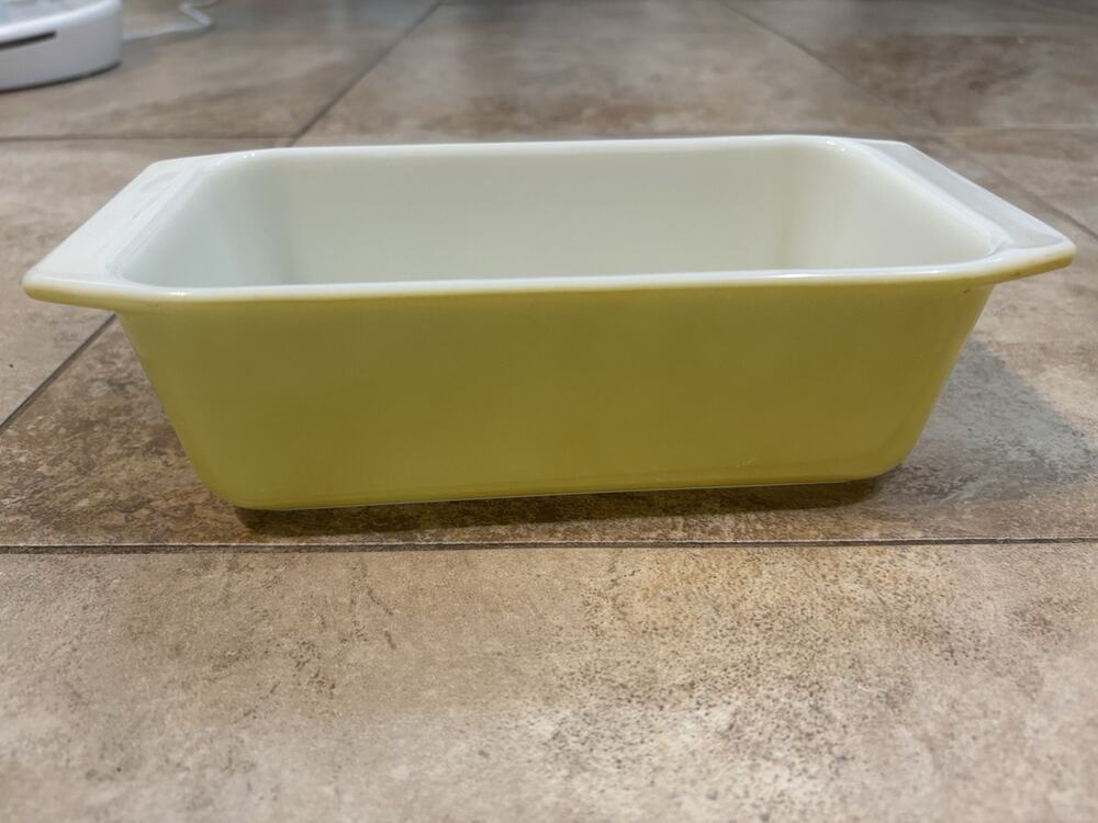 Vintage Pyrex 213 Sunny Yellow Loaf Pan Baking Dish Milk Glass Made in USA